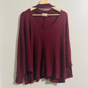 Urban Outfitters Red Bell Sleeve Ribbed Blouse